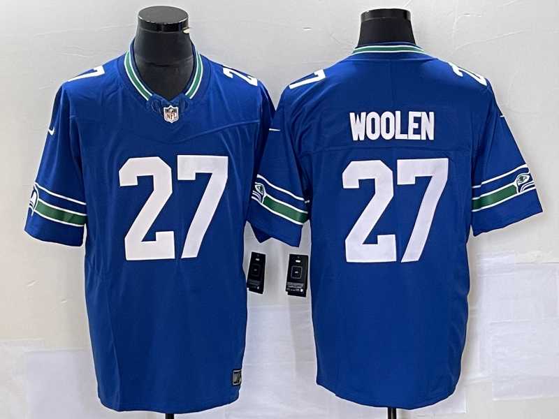 Men%27s Seattle Seahawks #27 Tariq Woolen Blue 2023 FUSE Vapor Limited Throwback Stitched Jersey->san francisco 49ers->NFL Jersey